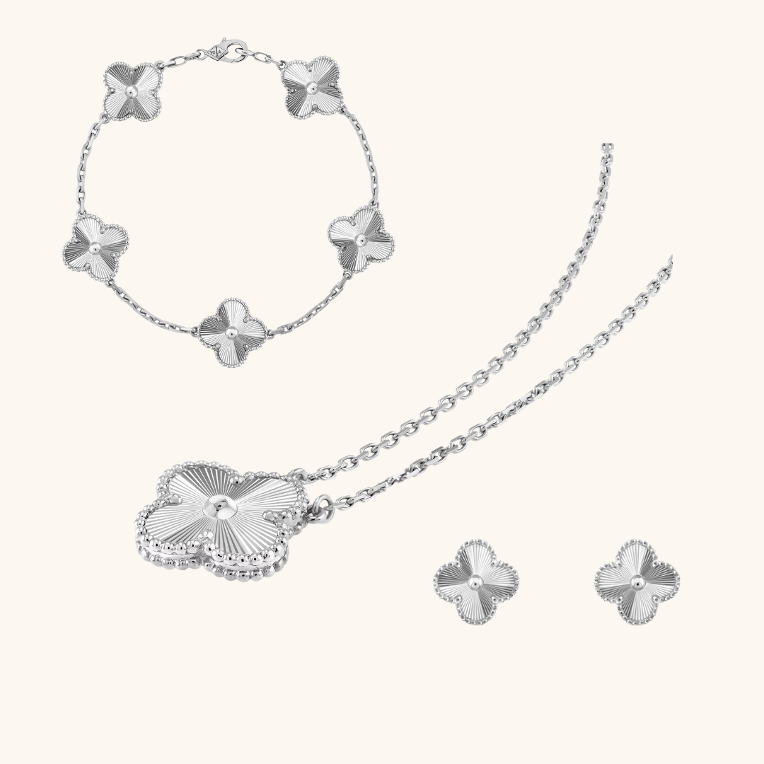 CLOVER JEWELRY SET 3 PIECE SILVER