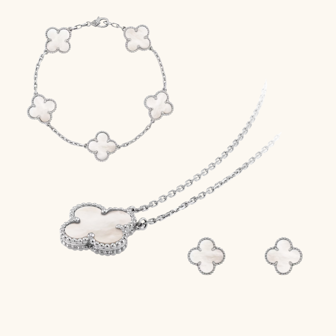 CLOVER JEWELRY SET 3 PIECE WHITE
