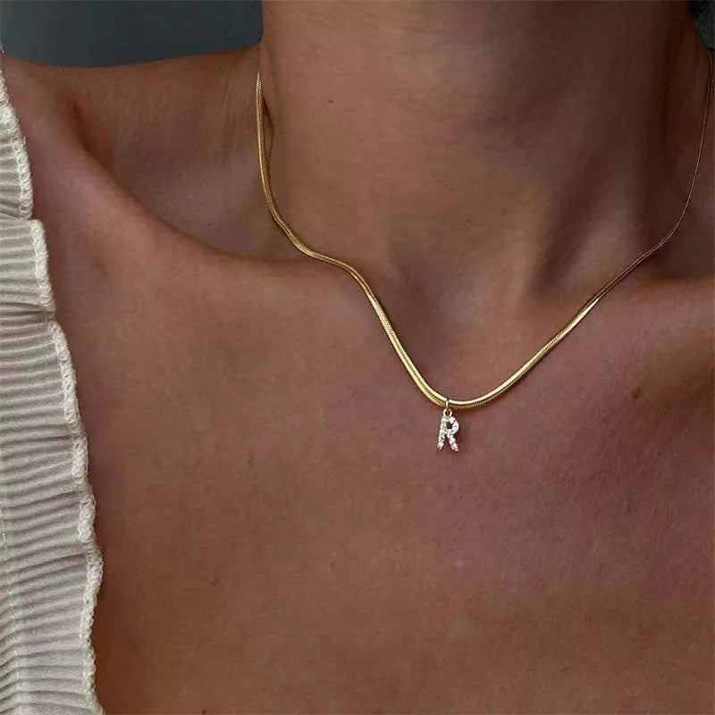 Melly Initial Herringbone Necklace check