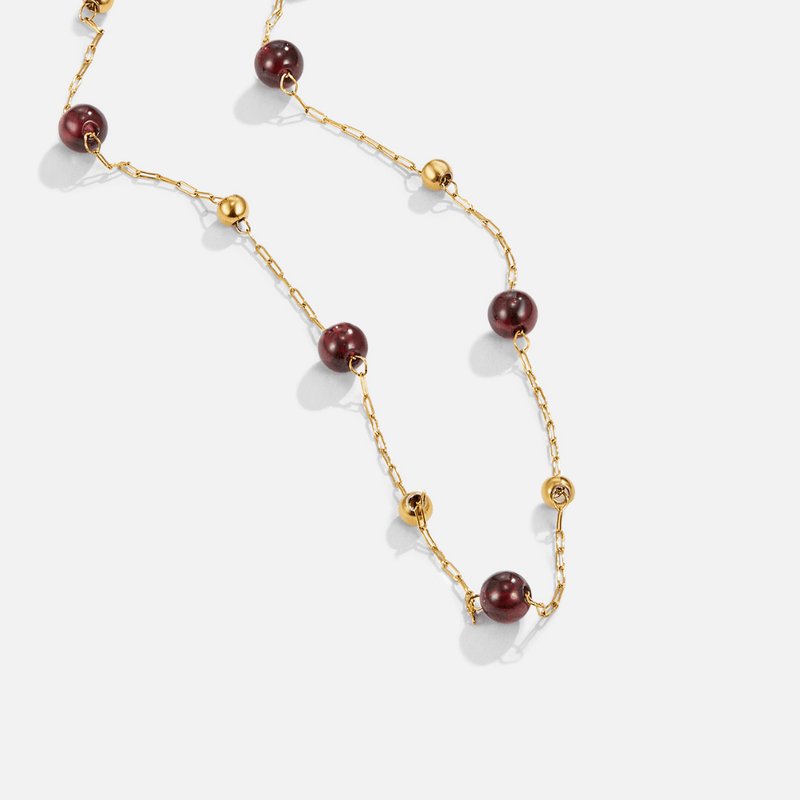 Garnet Wine Red Bead Necklace