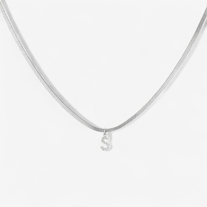 Melly Initial Herringbone Necklace check